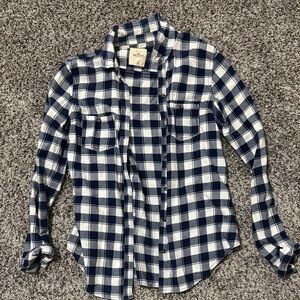 Hollister Navy and White Plaid Shirt